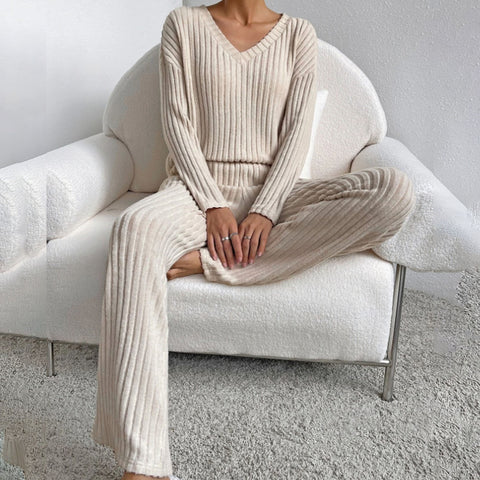 New fashion casual straight-leg pants temperament loose V-neck pit strip knitted cover m301791