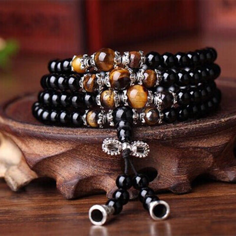 Obsidian bracelet 108 Buddha beads, multi-circle bracelet, six-character mantra, tiger's eye stone, male and female couples jewelry m3331315
