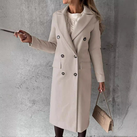 Jacket versatile woolen coat solid color long sleeve double breasted pocket m300579