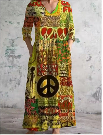 3D printing Amazon European and American summer casual loose long-sleeved dress m301729