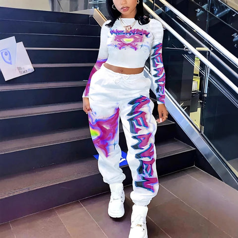 Casual printing long-sleeved trousers leggings set m301798