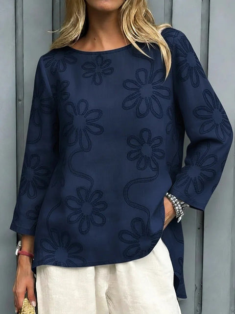Spring new solid color pattern embroidered long-sleeved top women's clothing m302671