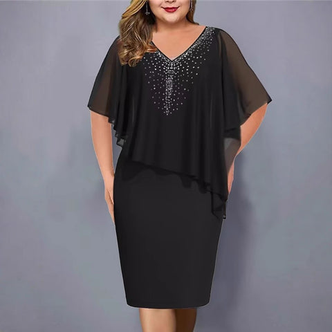 Chiffon dress short-sleeved shawl design high and thin commuter dress m301941