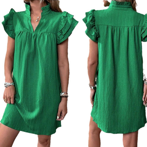 Versatile multi-layer lotus leaf sleeve V-neck pullover dress m301019