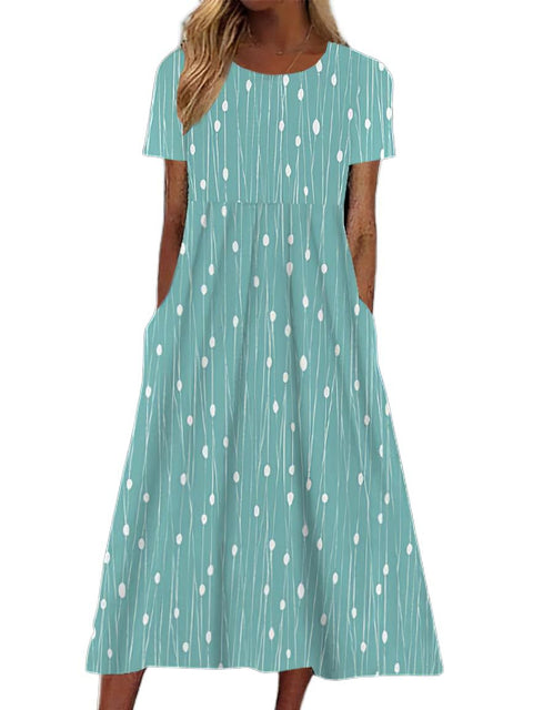 Women's Crew Neck Short Sleeve Long Dress Bohemian Dress m302895