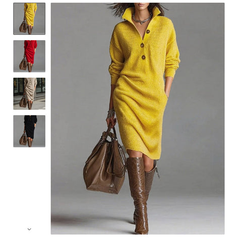 Autumn casual button lapel loose straight knitted medium and long sweater skirt m302183