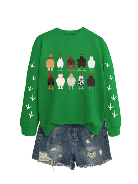 Crew neck long sleeve ten chickens footprint left and right hand print casual fashion sweater women m301720