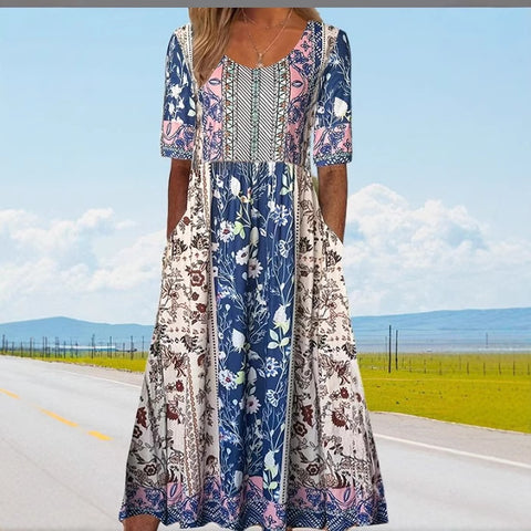 Up and down splicing pocket size printing large wide dress m302623-1