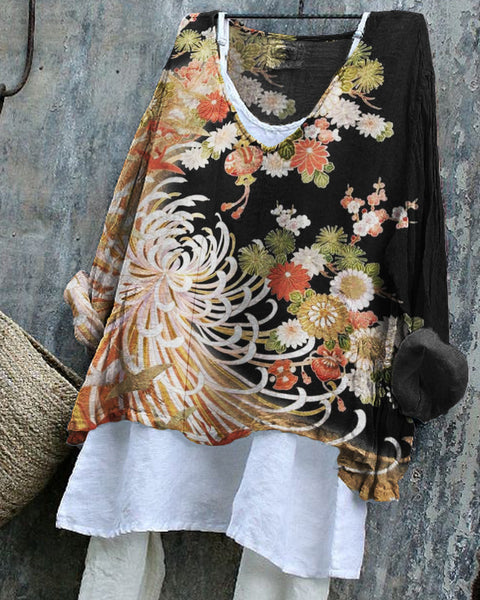 Long-sleeved printed casual pullover loose round neck single-piece T-shirt m301042