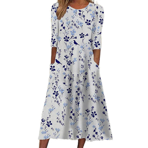 Women's Crew Neck Short Sleeve Long Dress Bohemian Dress m302895