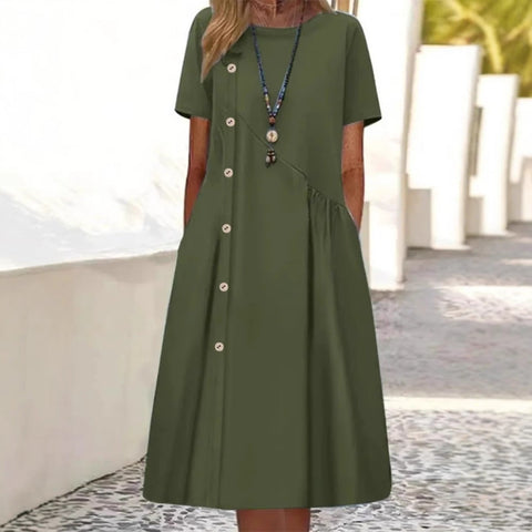 Casual button-down pocket mid-length dress m302202