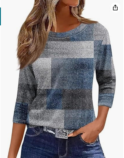 Slim and thin imitation cotton round neck printing solid color seven-quarter sleeve long sleeve m302884