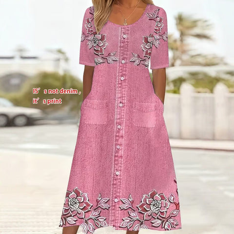 Mid-waist women's casual crew neck printed pendulum women's dress m302399