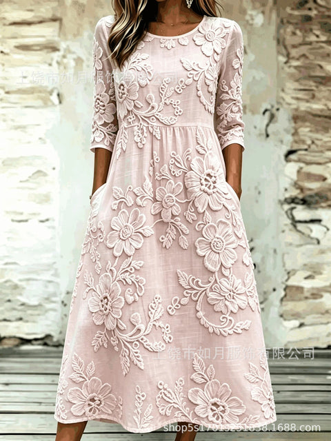 New digital short-sleeved printed women's 7-point sleeve casual dress m303012