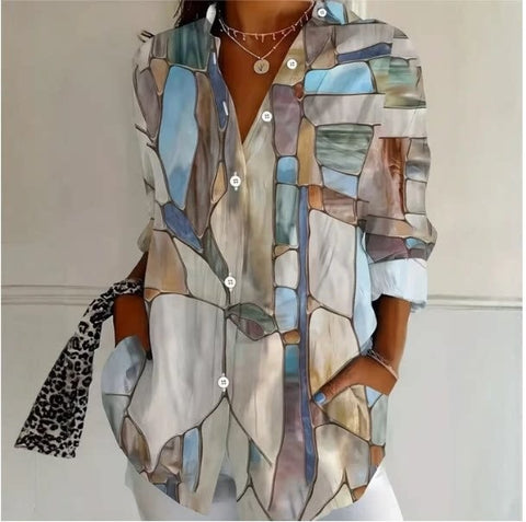 Short sleeve lapel print blouse m302889