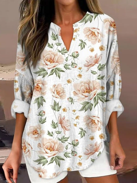 Floral 3D digital printing women's fashion crew neck loose shirt top m301357