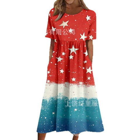 3D digital printing round neck short sleeve comfortable women's dress m302988