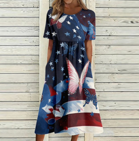 3D digital printing round neck short sleeve comfortable women's dress m302988