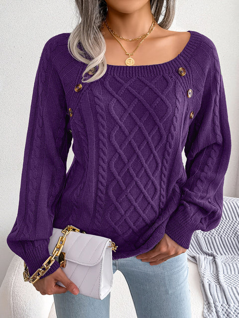 Casual square neck stud twist knitted pullover sweater m300572