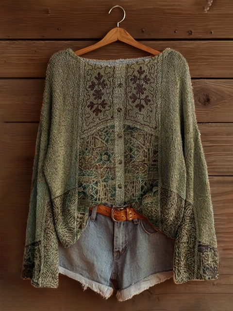 Vacation print casual cape top crew neck knitted sweater m302130