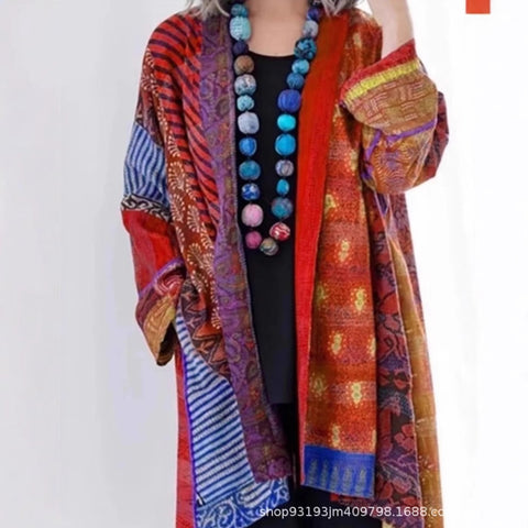 independent stations Amazon popular spot loose ethnic style large size long sleeve printed cardigan m