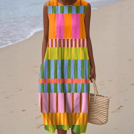 Sleeveless printed temperament long dress dress m301527