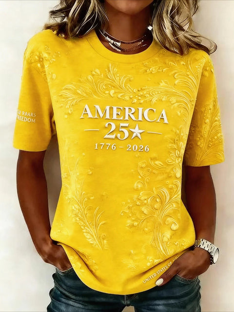 Digital Printed Casual Women's Crew Neck T-Shirt m302372