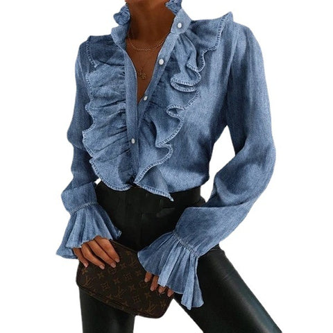 Ruffle edge flared sleeve pleated long sleeve shirt m301764