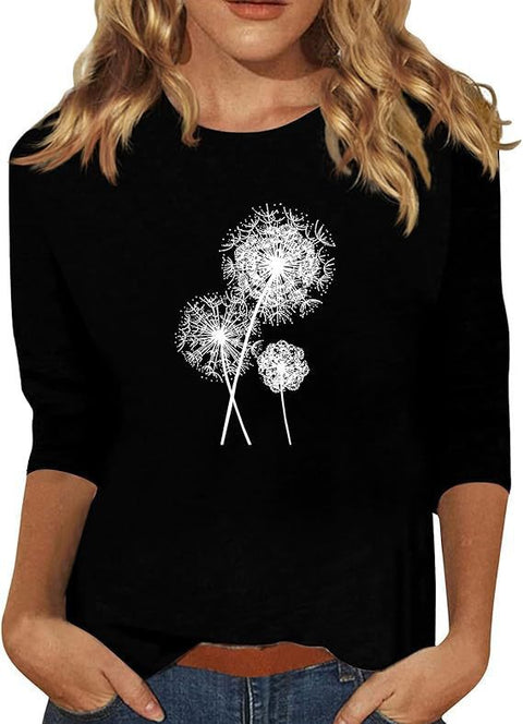 Slim and thin imitation cotton round neck printing solid color seven-quarter sleeve long sleeve m302884