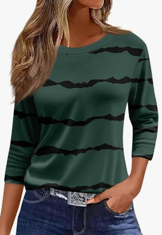 Slim and thin imitation cotton round neck printing solid color seven-quarter sleeve long sleeve m302884