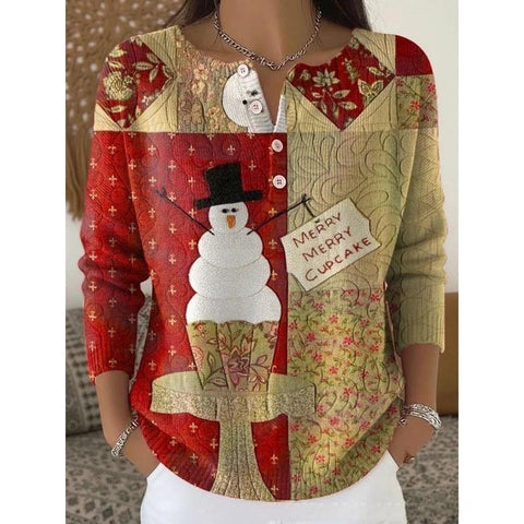 Vintage 3D digital printing four-button stand-up collar Polo sweater women m302158