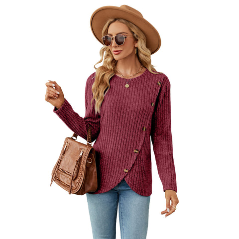 Autumn and winter new long-sleeved round neck tulip hem bottoming shirt t-shirt women's m301926