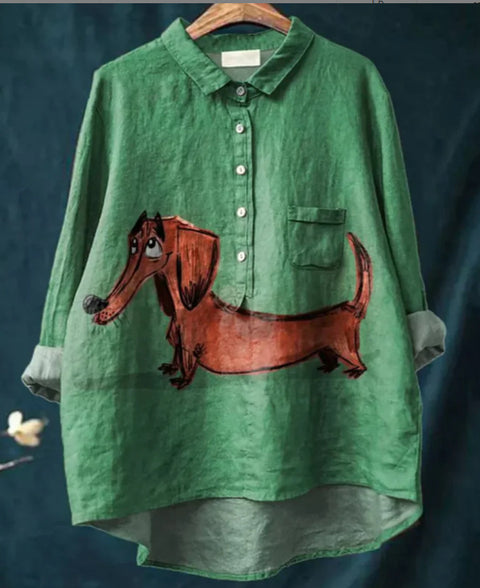 Long Sleeve Bamboo Linen Printing Fashion Versatile Lapel Shirt m301040