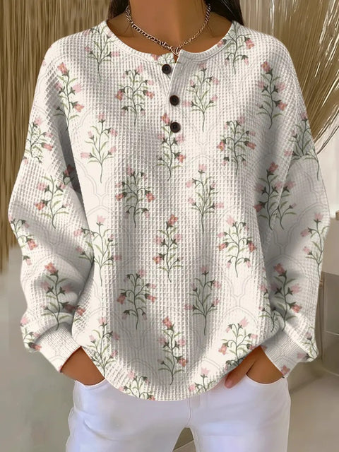 3D digital printing loose casual waffle stand-up collar long sleeve m303065