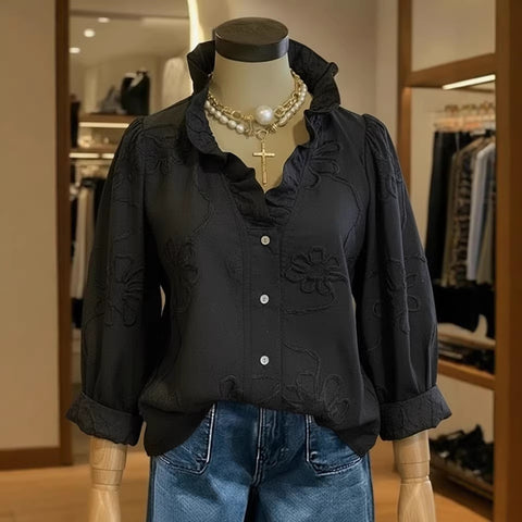 Spring and summer lace print cotton and linen sweet shirt m302681