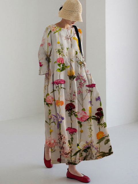 Loose Crew Neck Fashion Premium Long Sleeve Printed Dress m301044