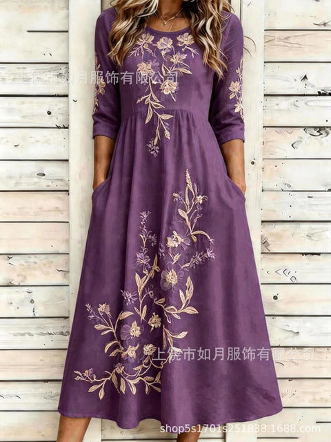 New digital short-sleeved printed women's 7-point sleeve casual dress m303012