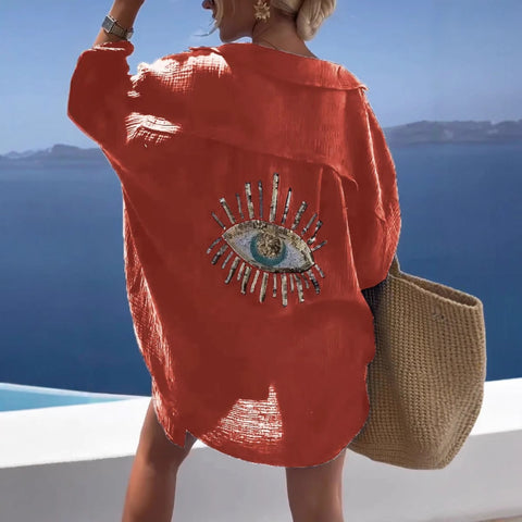 Spring and summer new Amazon lapel long-sleeved cotton and linen casual fashion shirt m301961