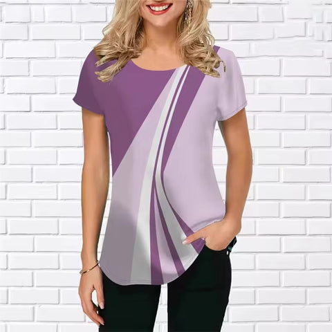 Women's T-shirt summer short-sleeved 3D printing classic simple women's T-shirt loose casual crew neck top m301663