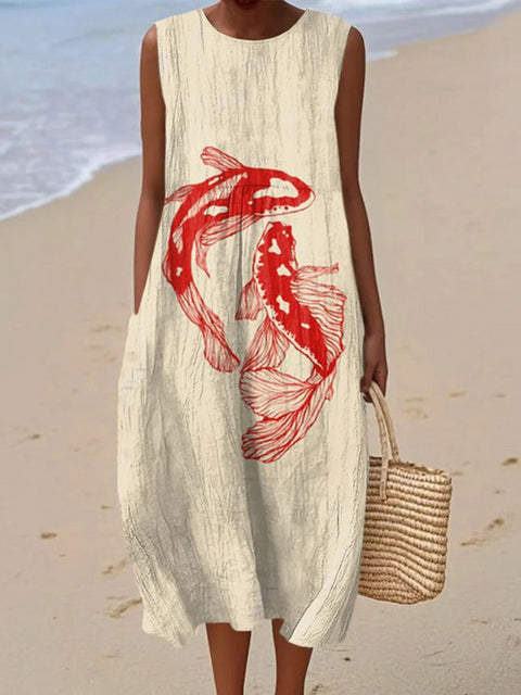 New sleeveless casual printing temperament long dress dress slim fit small fresh casual dress m301521