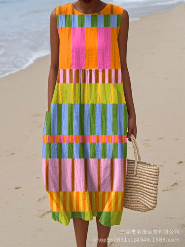 New sleeveless casual printing temperament long dress dress slim fit small fresh casual dress m301521