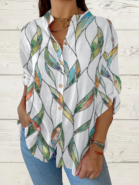 Women's long-sleeved loose 3D digital printing button-down shirt m302466