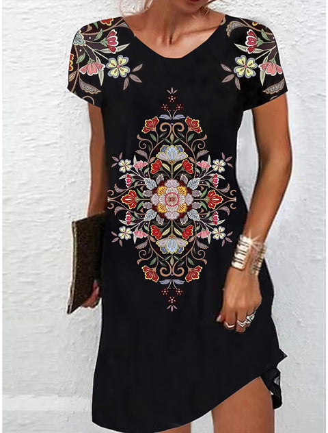 Women's Casual Print Dress Flower Print Crew Neck Fashion Street Outdoor Daily Short Sleeve Regular Fit m301702