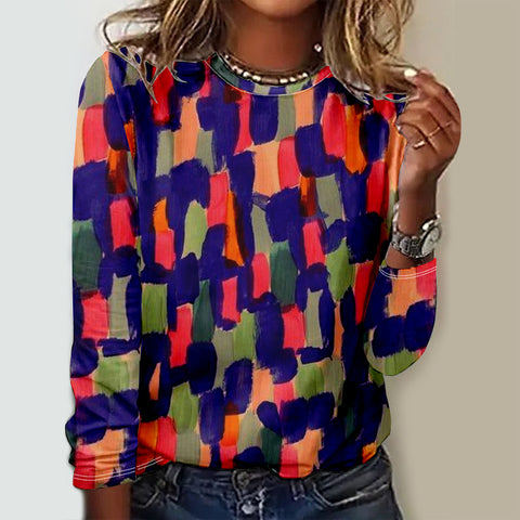 Creative striped pattern women's V-neck long-sleeved T-shirt m302882