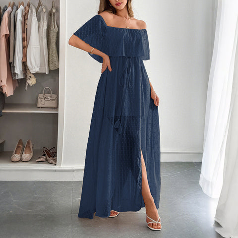 Temperament elegant tube top waist short sleeve women's long dress dress m301405