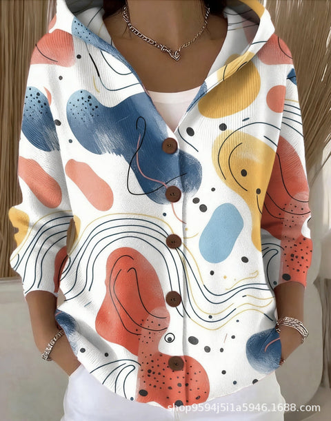 New black button hooded cardigan women's pure leisure fashion sweater jacket women's Christmas m302115