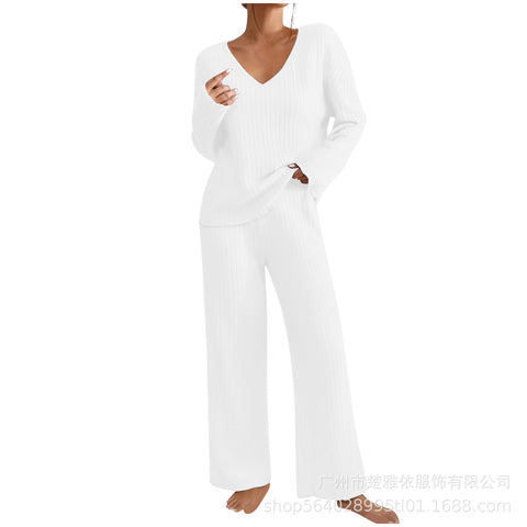New fashion casual straight-leg pants temperament loose V-neck pit strip knitted cover m301783