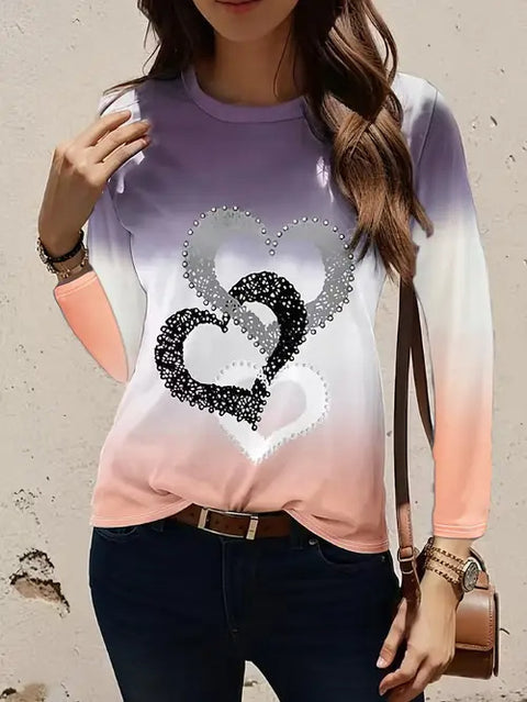 Fashion Casual Trend Printed Women's Long Sleeve Crew Neck Top m302292