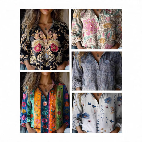 Fashion women's clothing European and American versatile printing casual lapel m301565