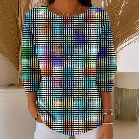 Off-the-shoulder crew neck long-sleeved sweater autumn and winter printed fashion personalized top m302178